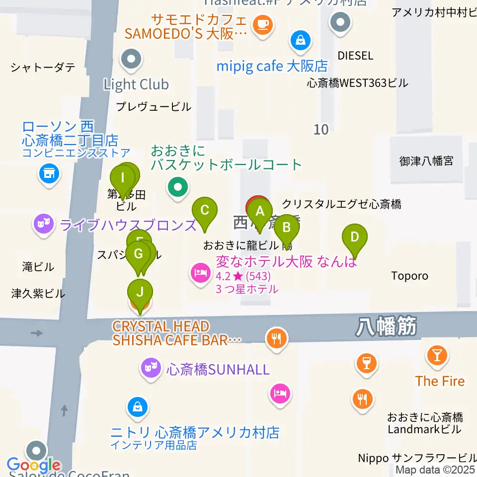 グリーンスタジオ周辺のカフェ一覧地図