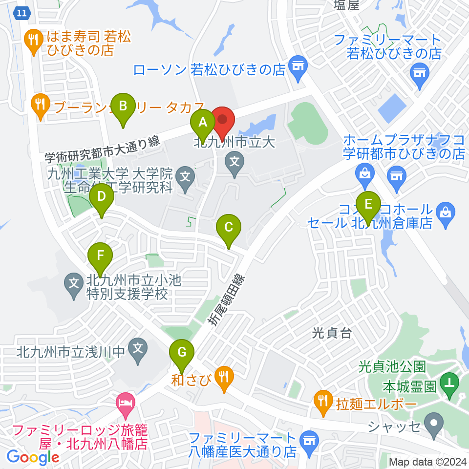 エアーステーションひびき周辺のカフェ一覧地図