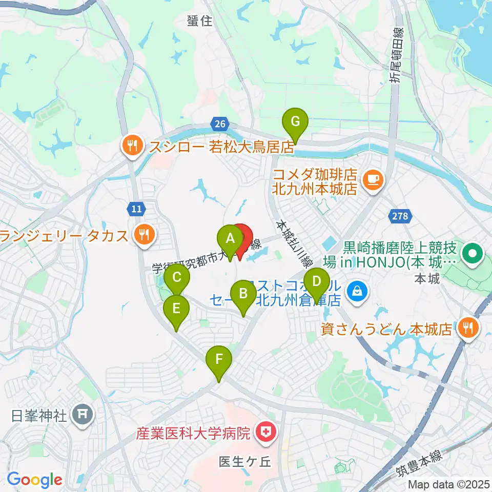 エアーステーションひびき周辺のカフェ一覧地図