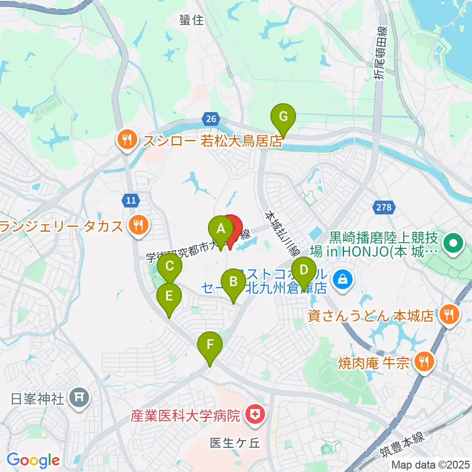エアーステーションひびき周辺のカフェ一覧地図