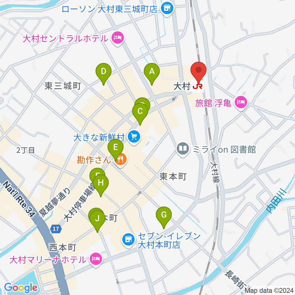 FMおおむら周辺のカフェ一覧地図