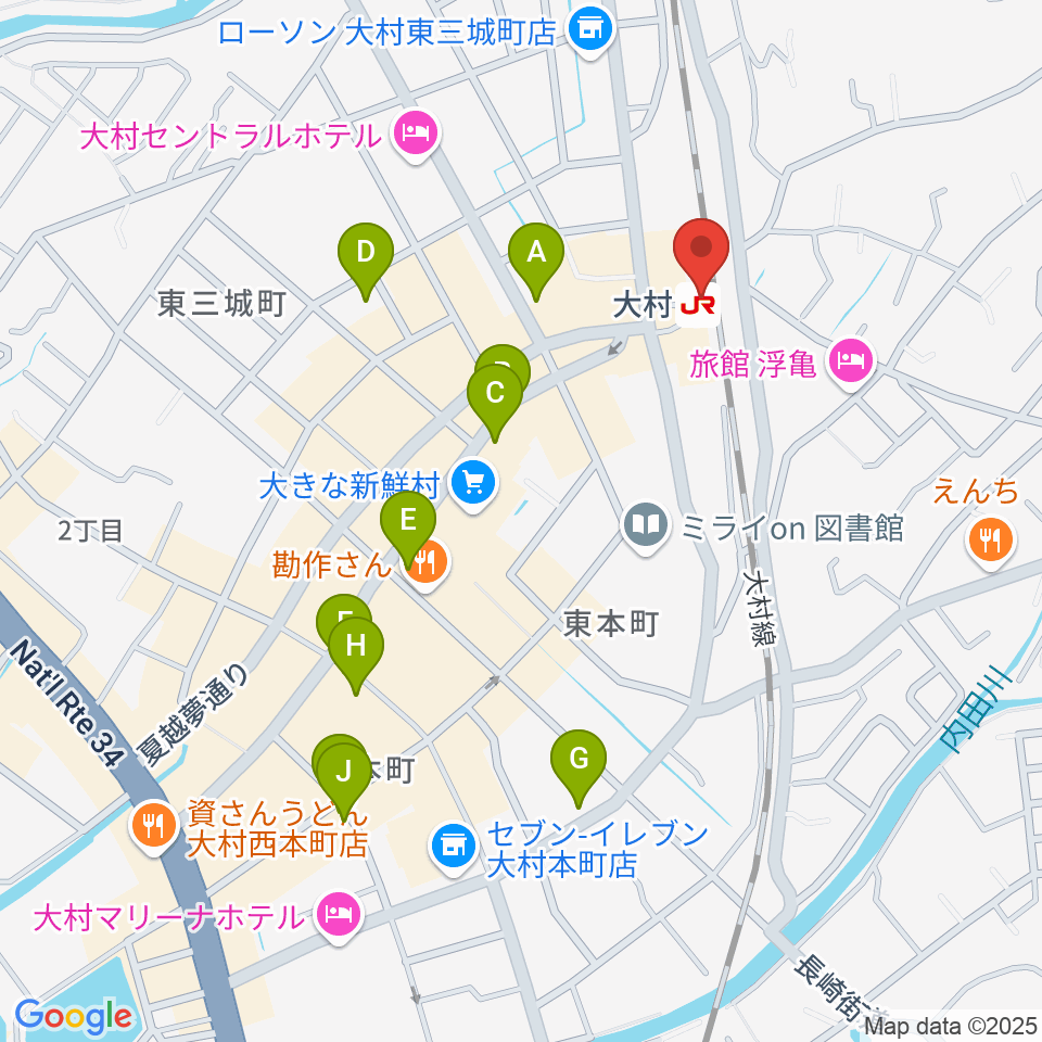 FMおおむら周辺のカフェ一覧地図