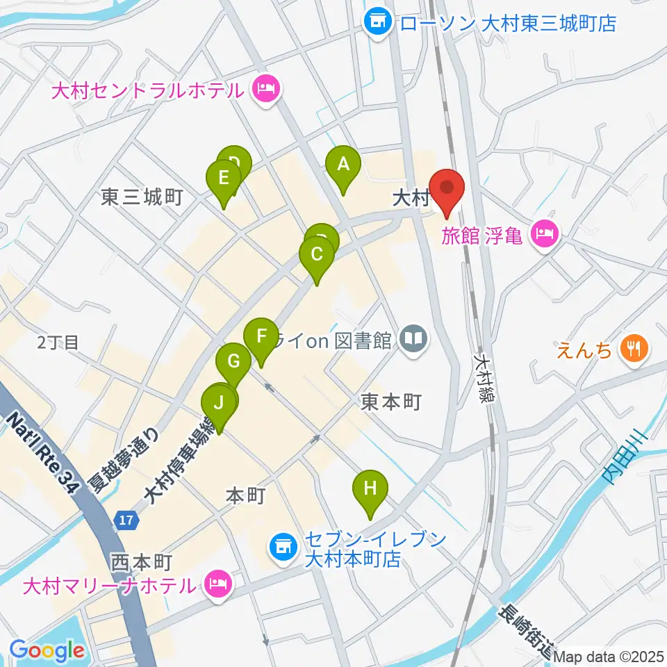 FMおおむら周辺のカフェ一覧地図