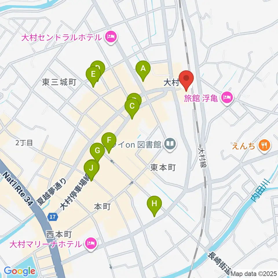 FMおおむら周辺のカフェ一覧地図