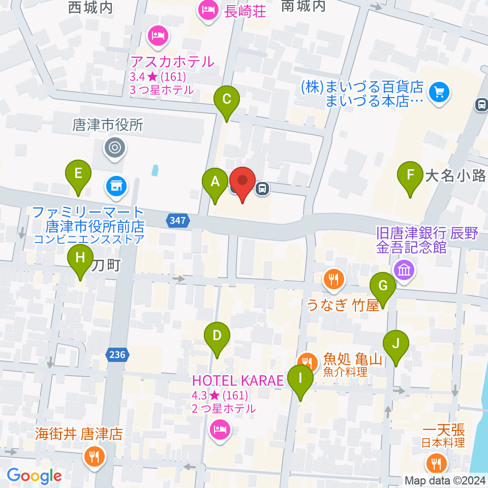 FMからつ周辺のカフェ一覧地図