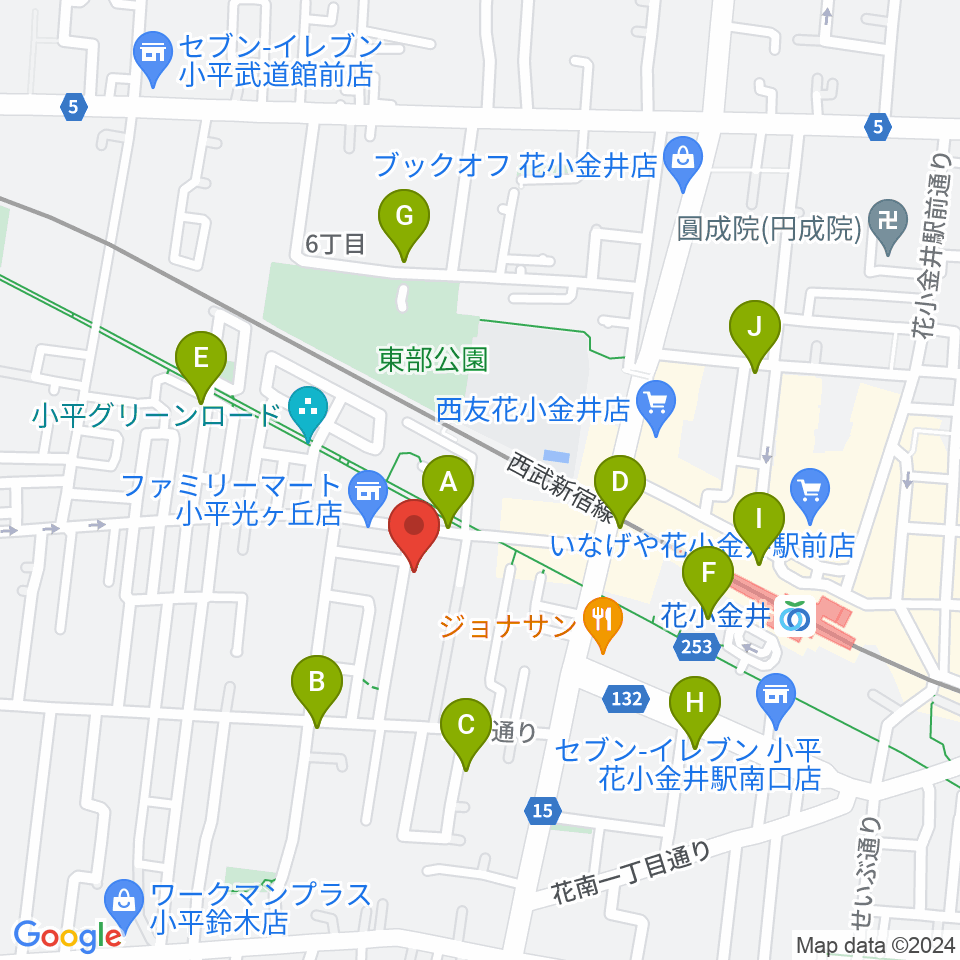 花小金井ライブハウスTSP周辺のカフェ一覧地図