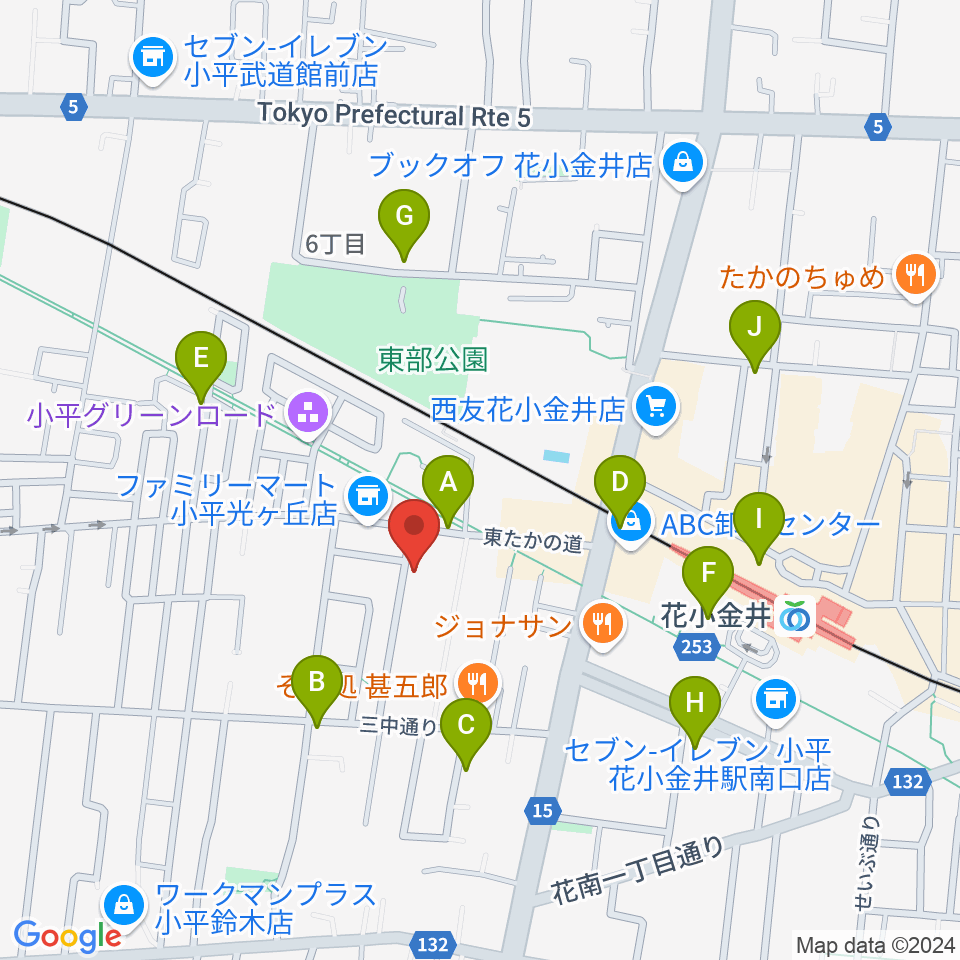 花小金井ライブハウスTSP周辺のカフェ一覧地図