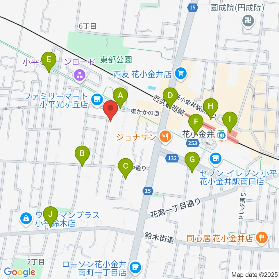 花小金井ライブハウスTSP周辺のカフェ一覧地図