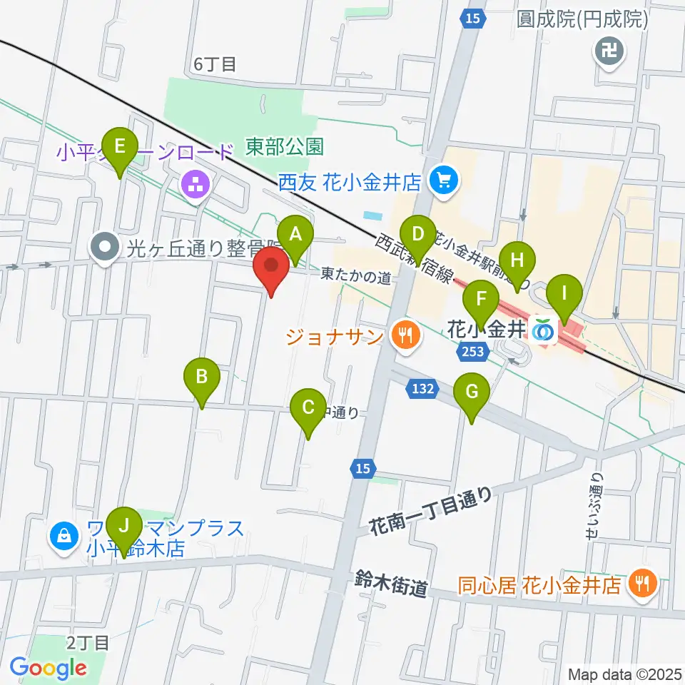 花小金井ライブハウスTSP周辺のカフェ一覧地図