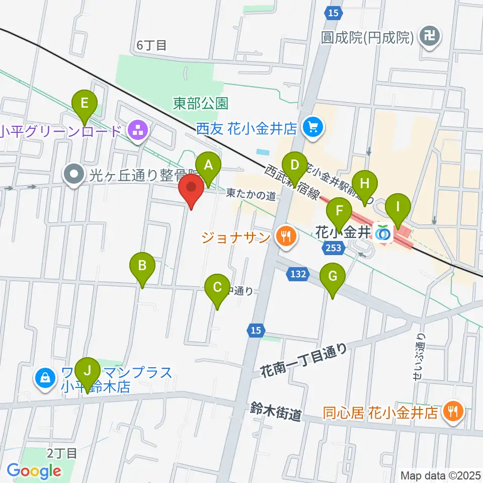 花小金井ライブハウスTSP周辺のカフェ一覧地図