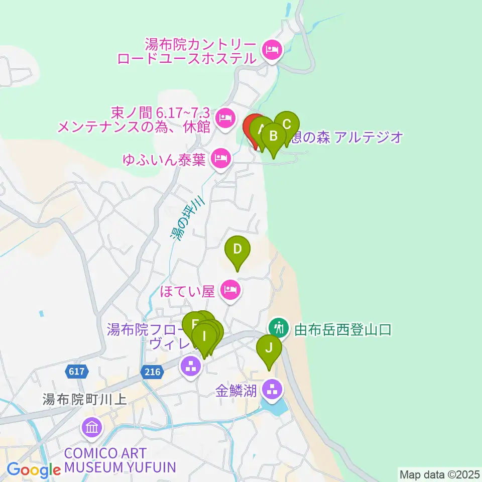 ゆふいんラヂオ局周辺のカフェ一覧地図