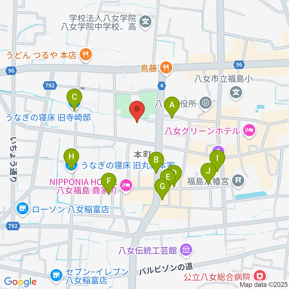 八女文化会館周辺のカフェ一覧地図