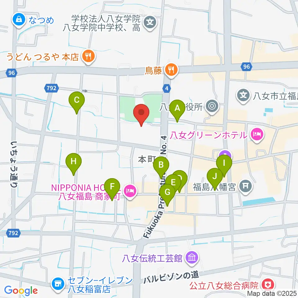 八女文化会館周辺のカフェ一覧地図