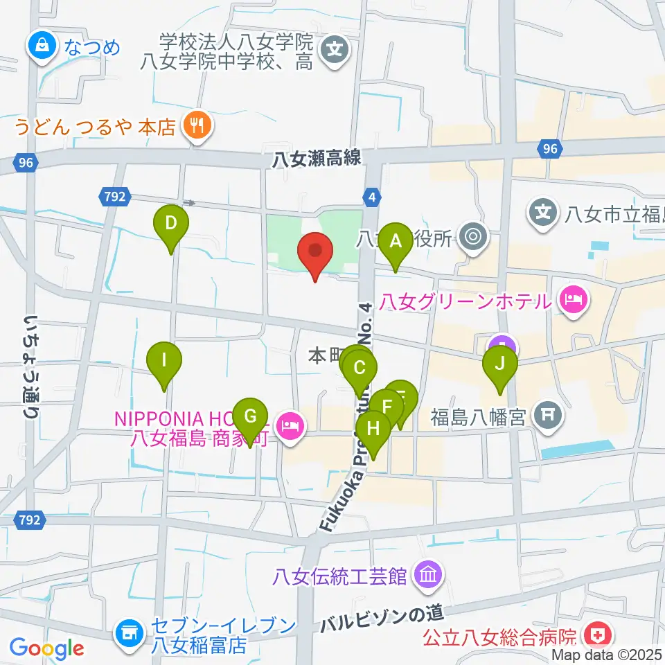 八女文化会館周辺のカフェ一覧地図