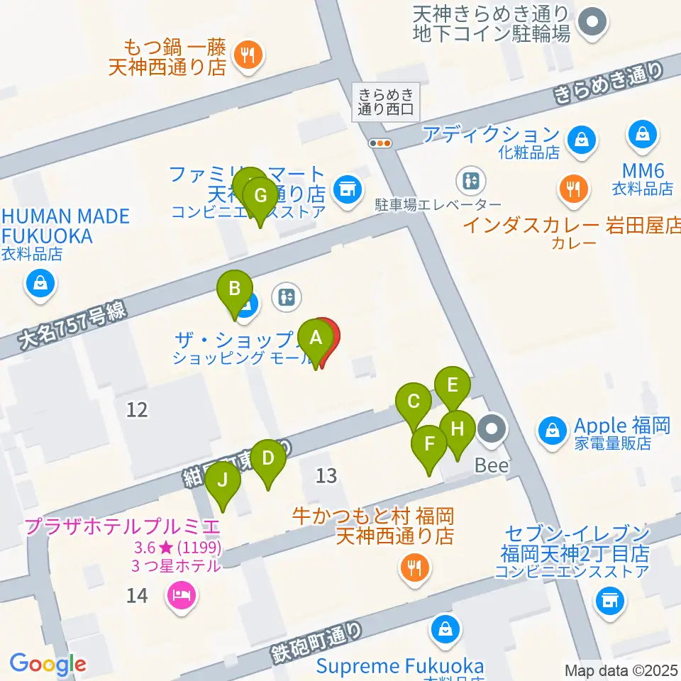 コミュニティラジオ天神周辺のカフェ一覧地図