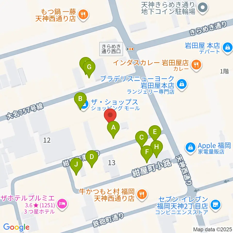 コミュニティラジオ天神周辺のカフェ一覧地図