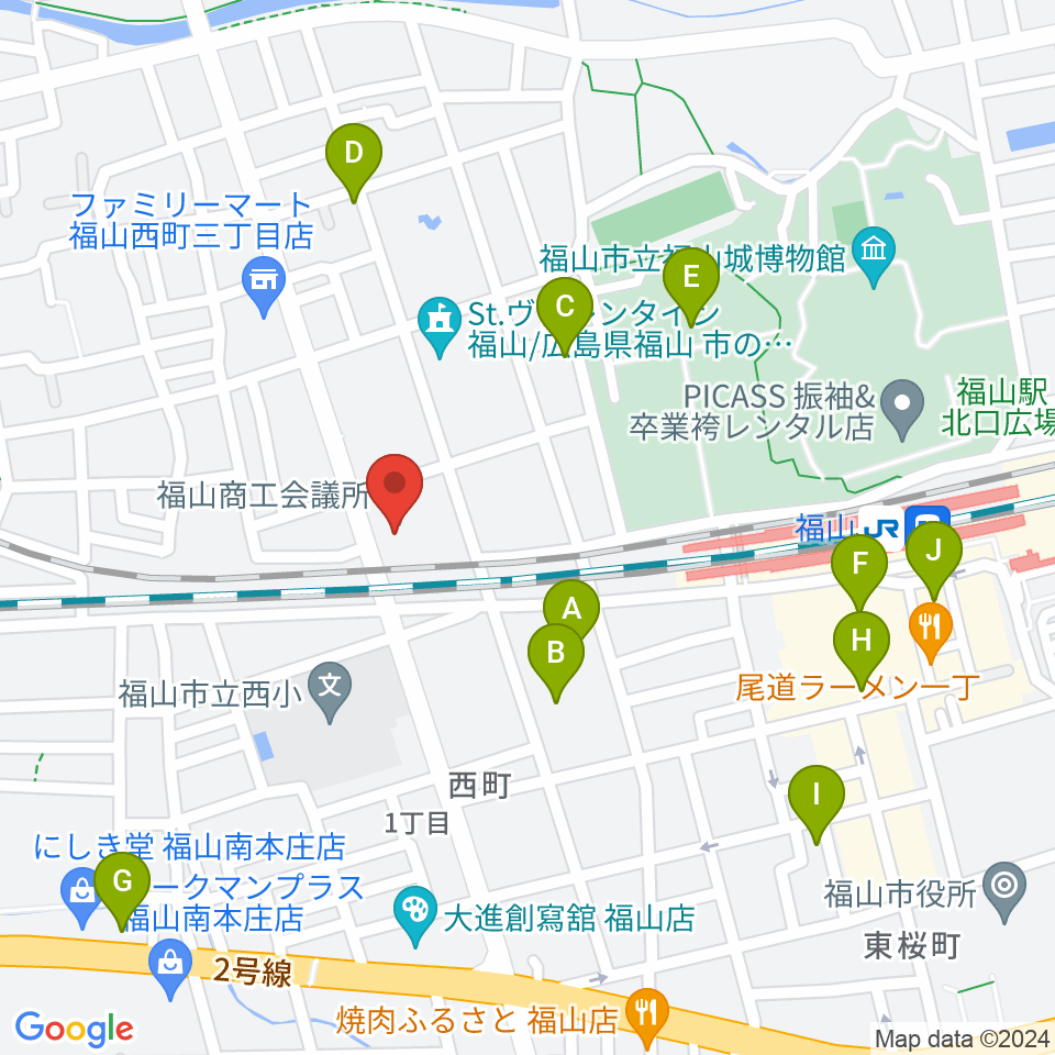 レディオBINGO エフエムふくやま周辺のカフェ一覧地図