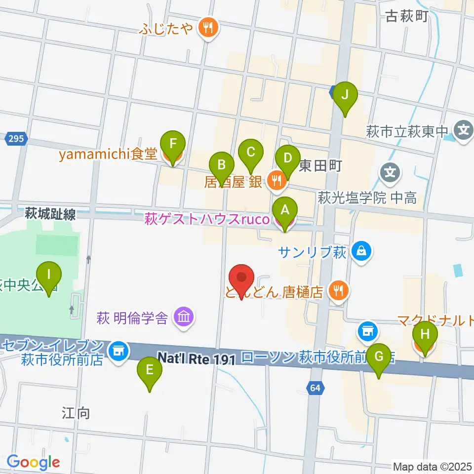 エフエム萩周辺のカフェ一覧地図