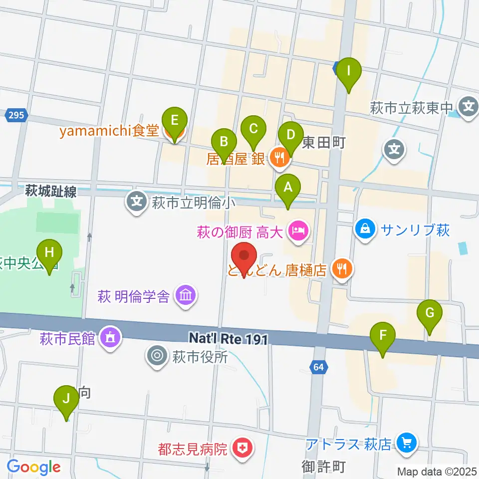 エフエム萩周辺のカフェ一覧地図
