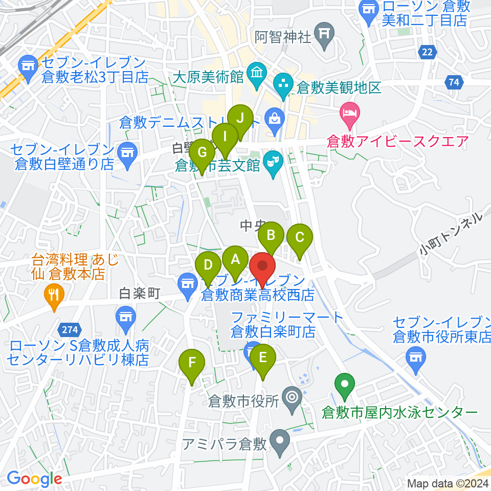 FMくらしき周辺のカフェ一覧地図