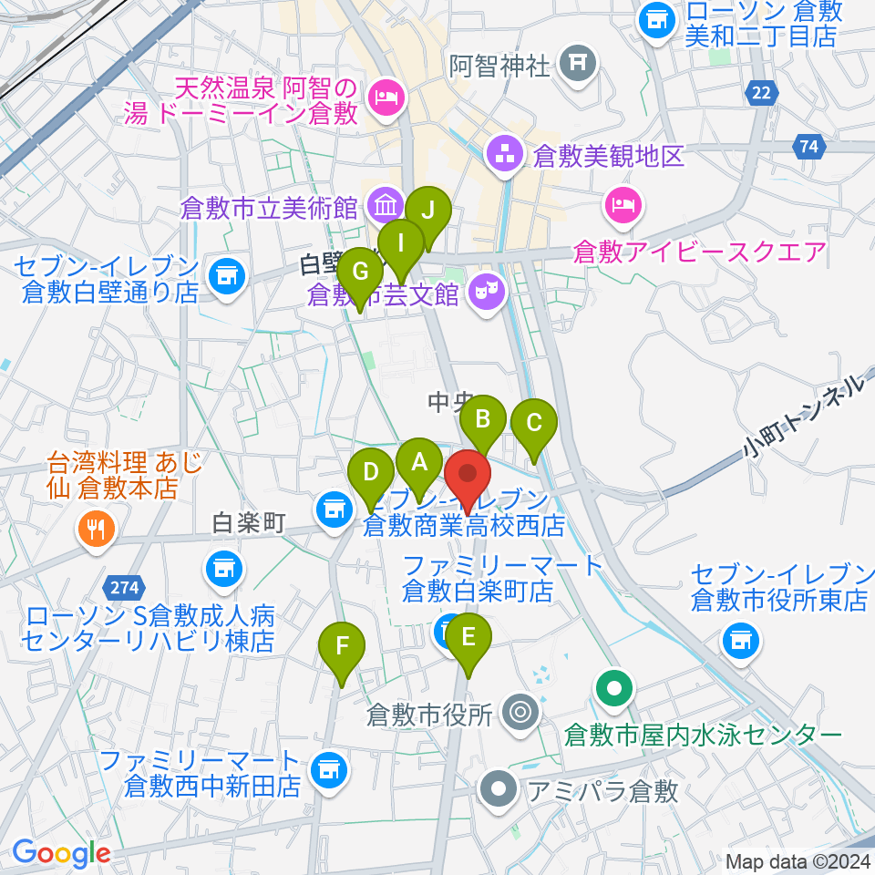 FMくらしき周辺のカフェ一覧地図