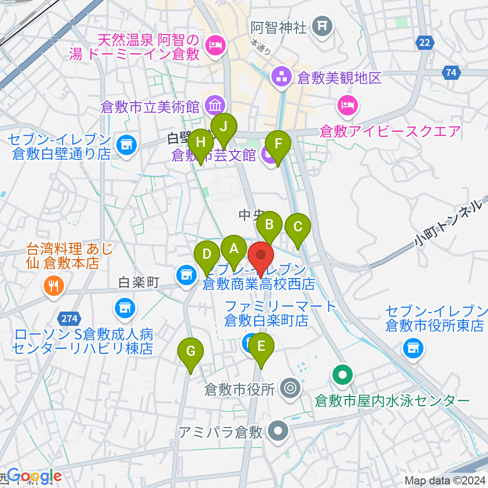 FMくらしき周辺のカフェ一覧地図