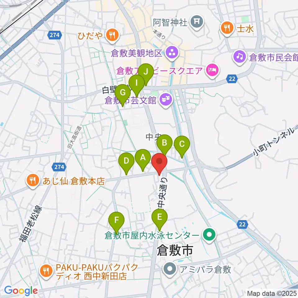 FMくらしき周辺のカフェ一覧地図