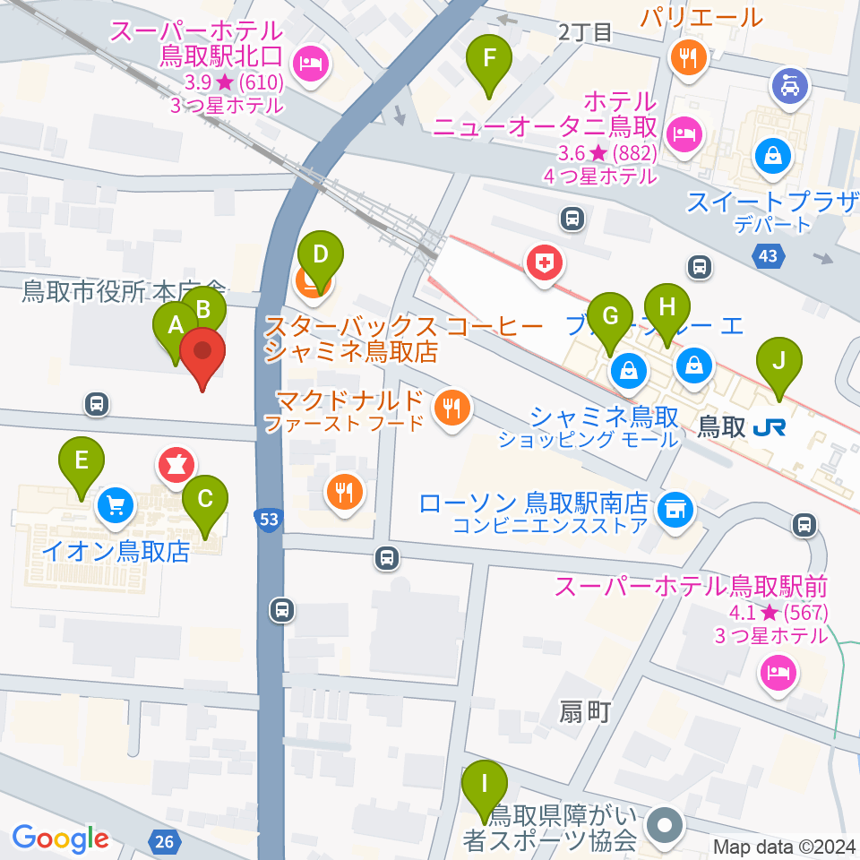 FM鳥取 レディオバード周辺のカフェ一覧地図