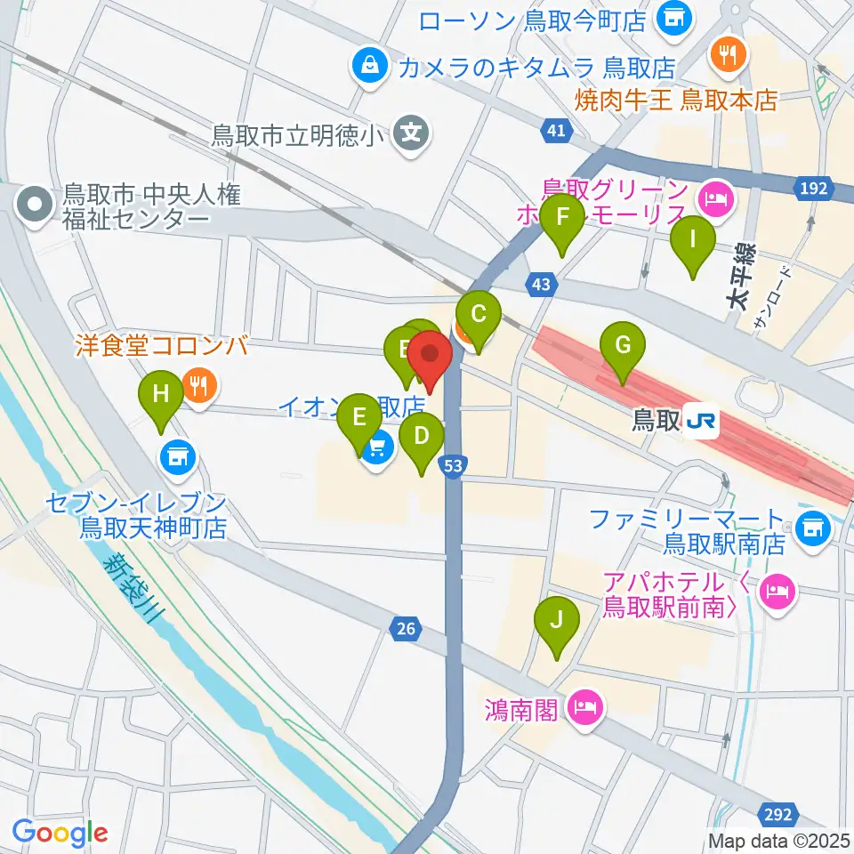 FM鳥取周辺のカフェ一覧地図