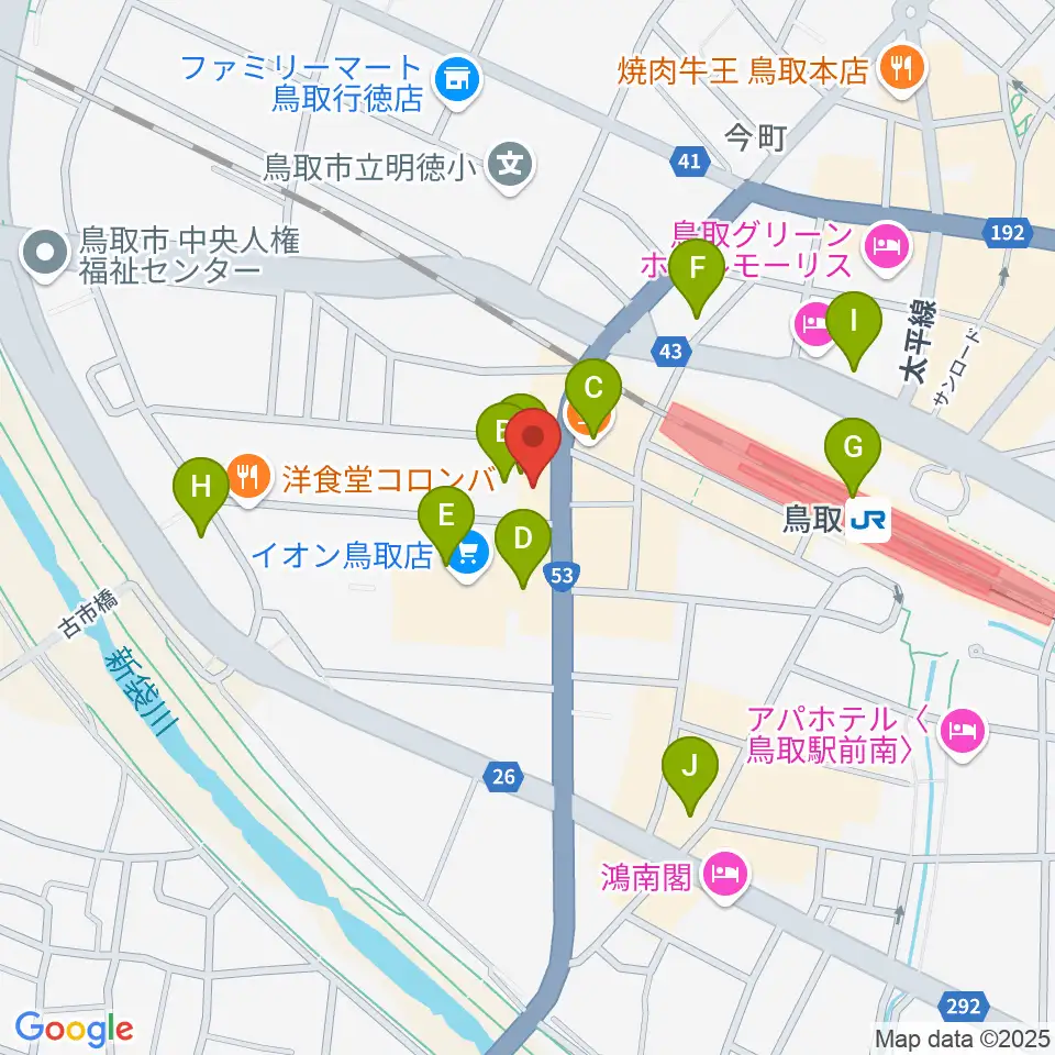 FM鳥取周辺のカフェ一覧地図