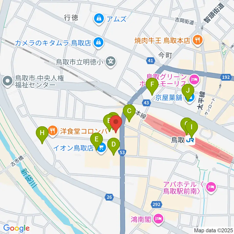FM鳥取周辺のカフェ一覧地図