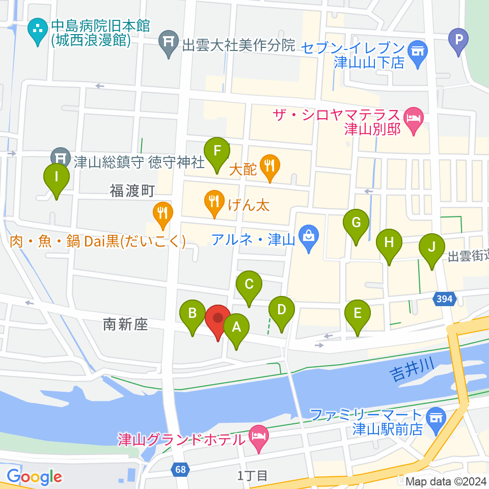 エフエムつやま周辺のカフェ一覧地図