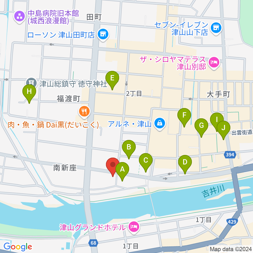 エフエムつやま周辺のカフェ一覧地図