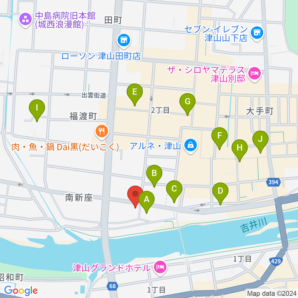 エフエムつやま周辺のカフェ一覧地図