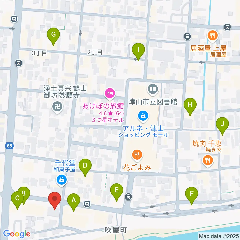 エフエムつやま周辺のカフェ一覧地図