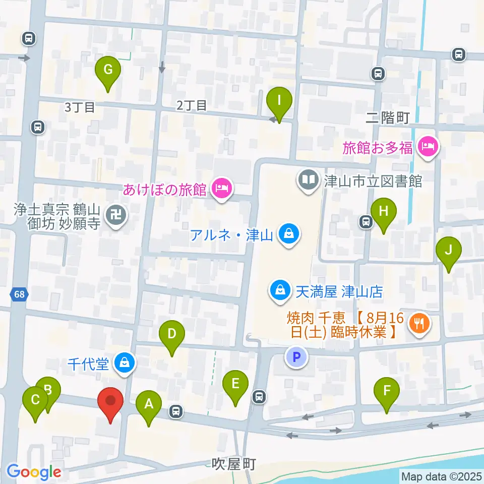 エフエムつやま周辺のカフェ一覧地図