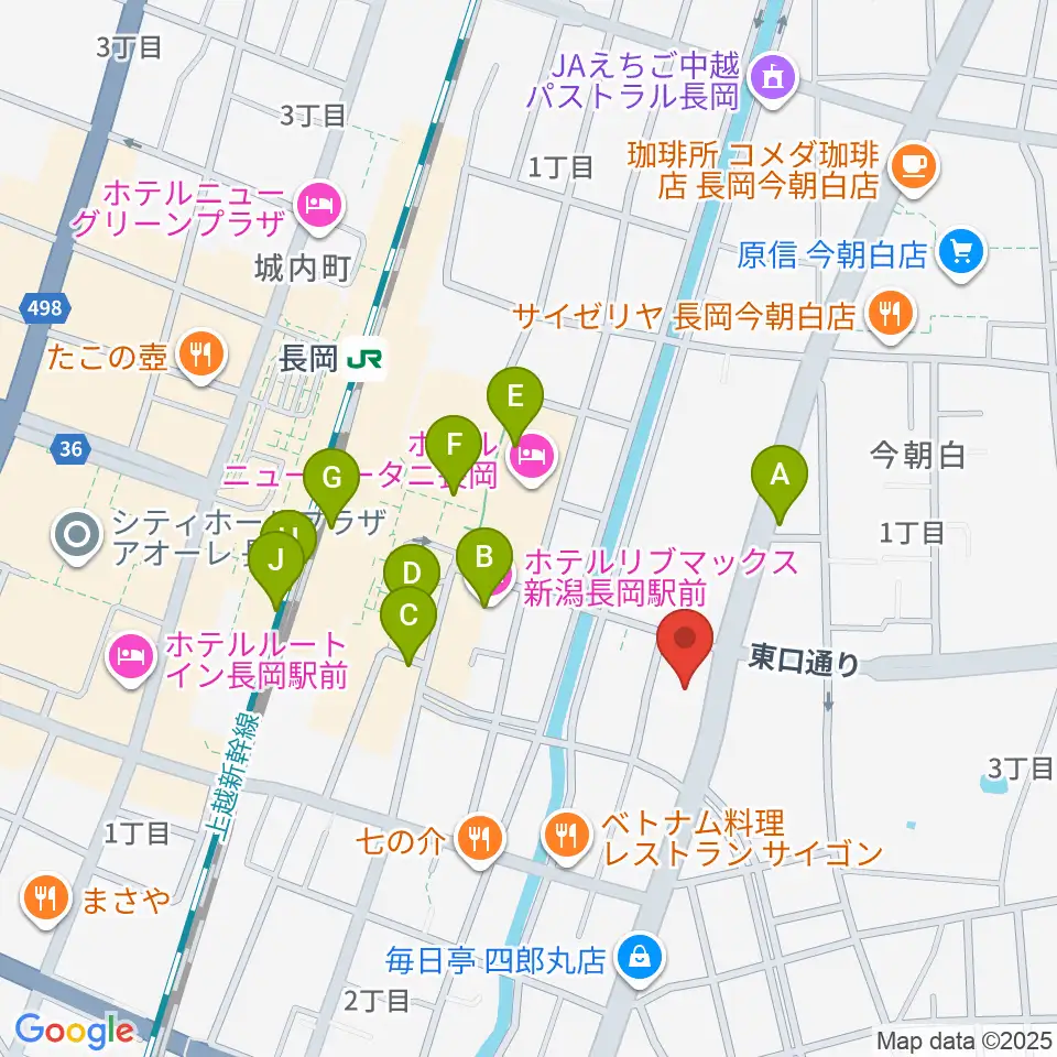 FMながおか周辺のカフェ一覧地図