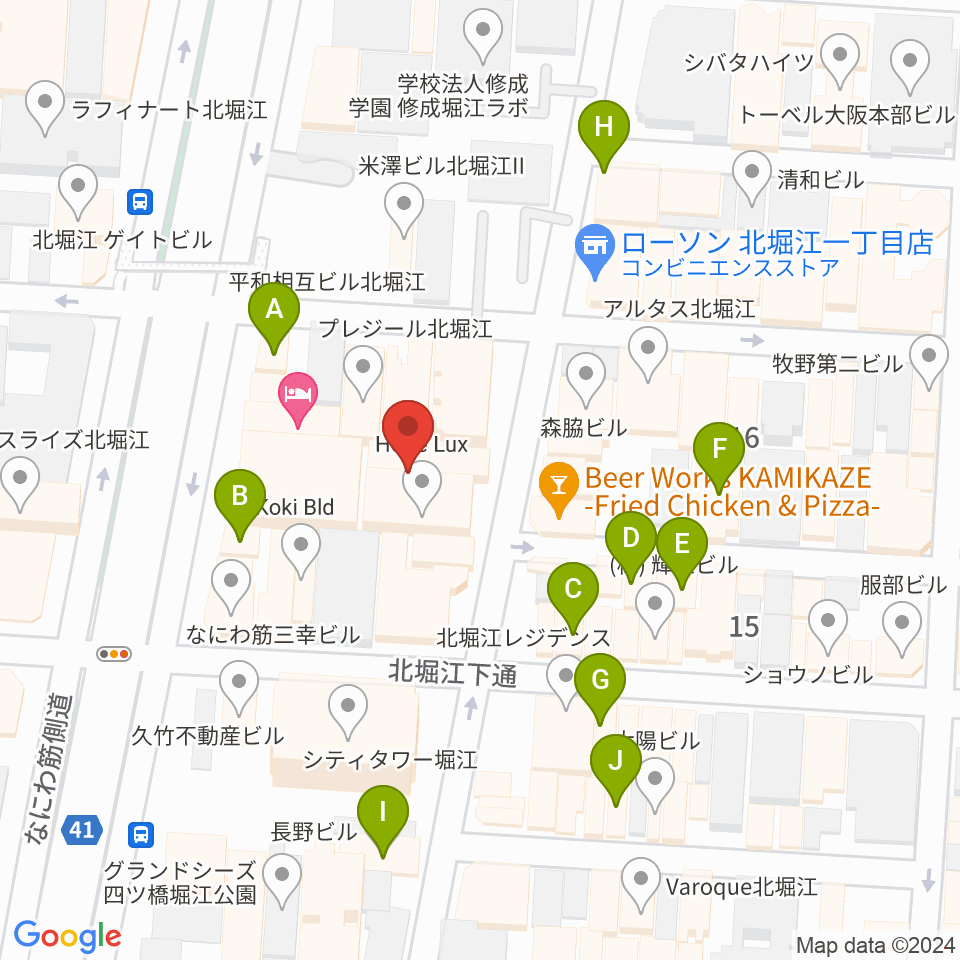 北堀江club vijon周辺のカフェ一覧地図