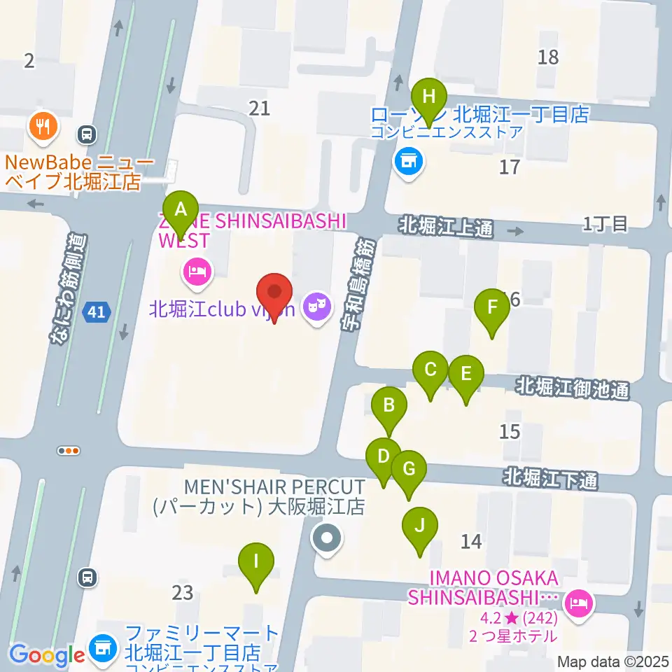 北堀江club vijon周辺のカフェ一覧地図