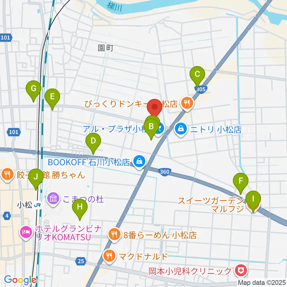 ラジオこまつ周辺のカフェ一覧地図