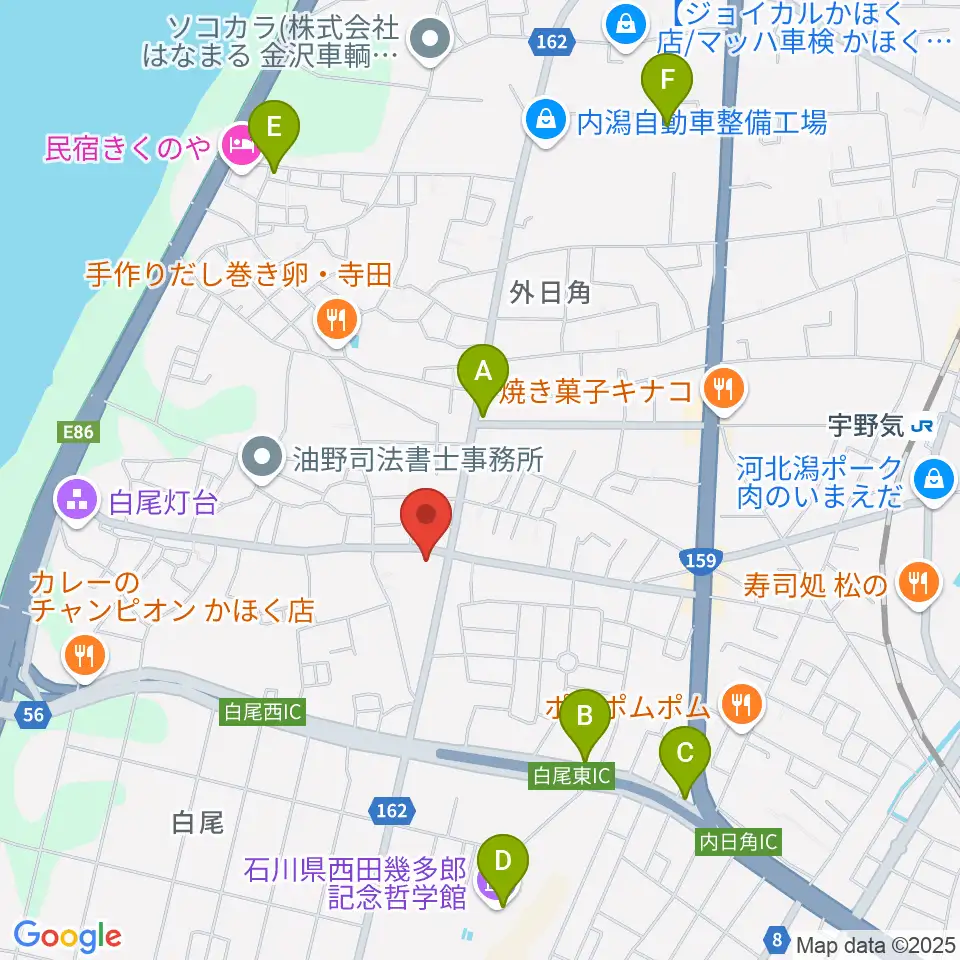 FMかほく周辺のカフェ一覧地図