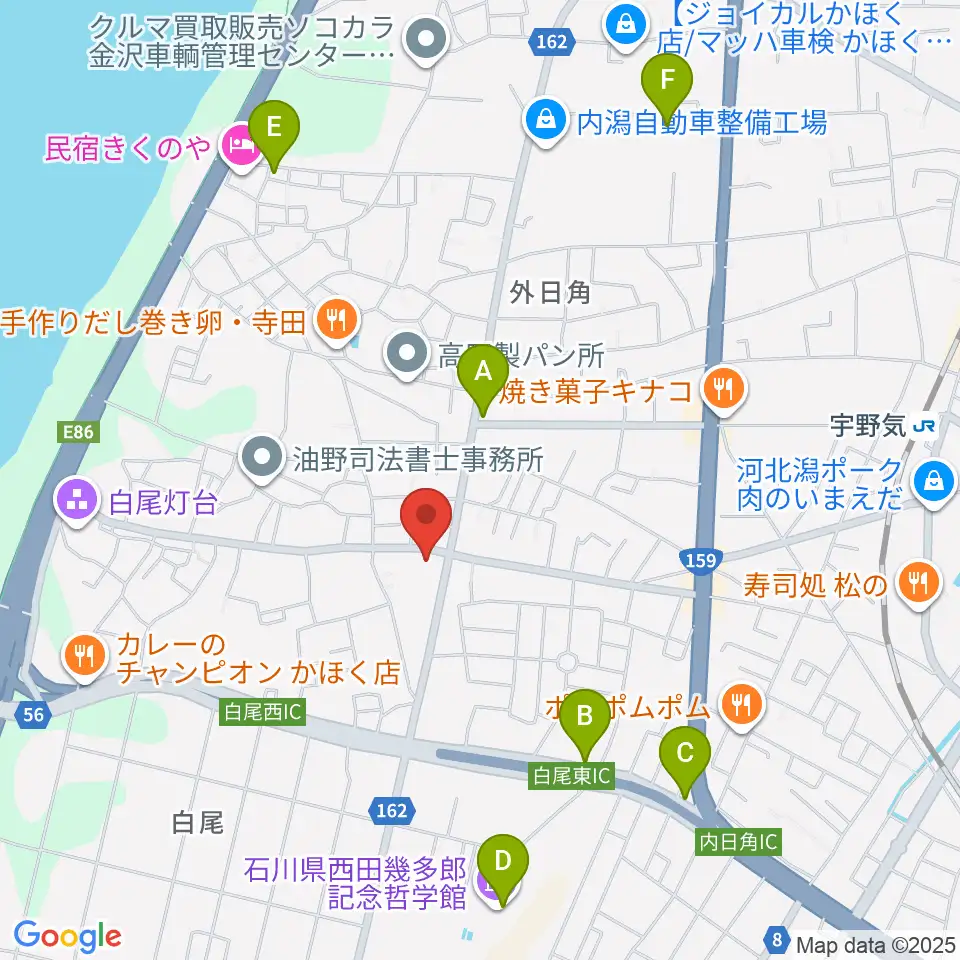 FMかほく周辺のカフェ一覧地図