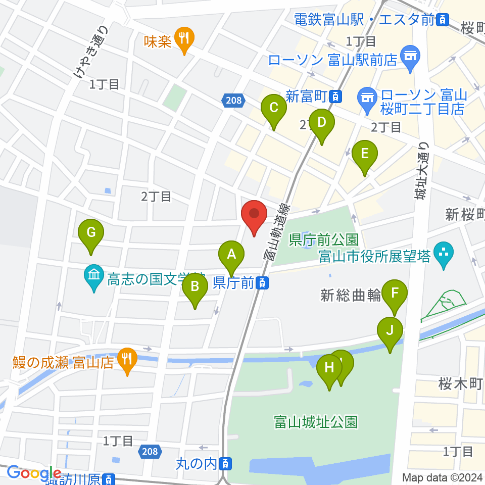 富山シティエフエム周辺のカフェ一覧地図
