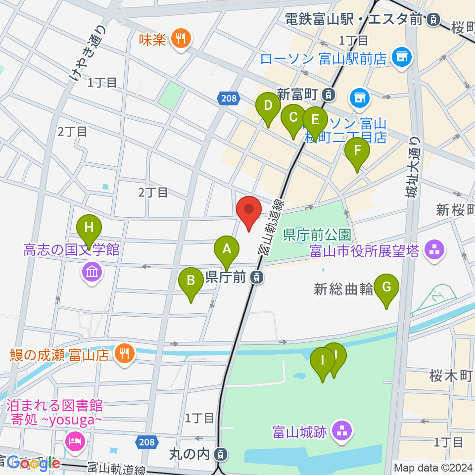 富山シティエフエム周辺のカフェ一覧地図