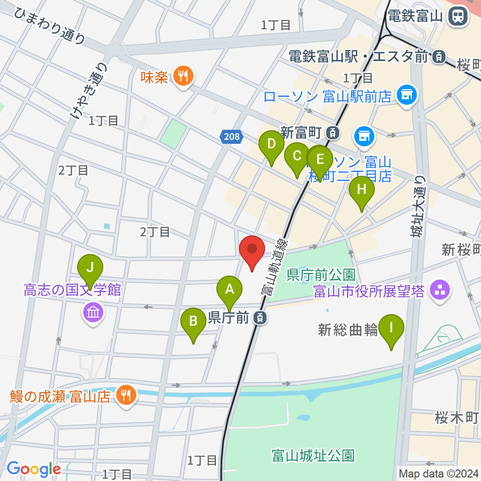 富山シティエフエム周辺のカフェ一覧地図