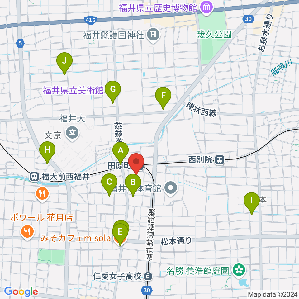 福井街角放送（Radioあいらんど）周辺のカフェ一覧地図