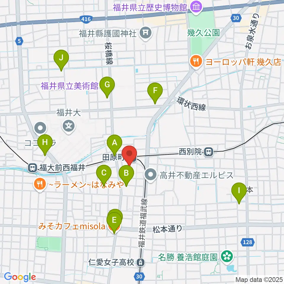 福井街角放送(Radioあいらんど)周辺のカフェ一覧地図