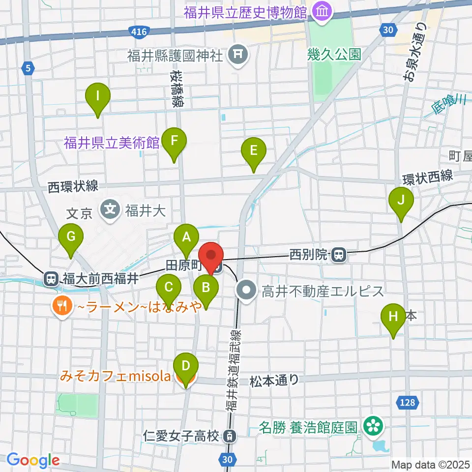 福井街角放送(Radioあいらんど)周辺のカフェ一覧地図