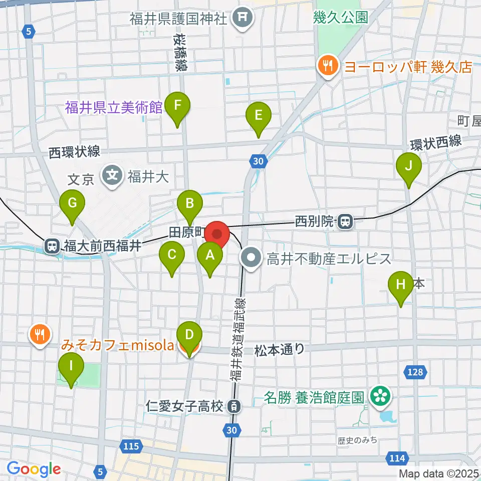 福井街角放送周辺のカフェ一覧地図