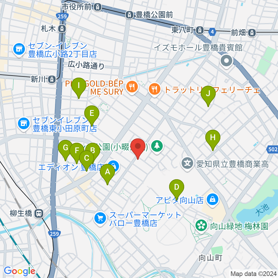 やしの実FM（エフエム豊橋）周辺のカフェ一覧地図